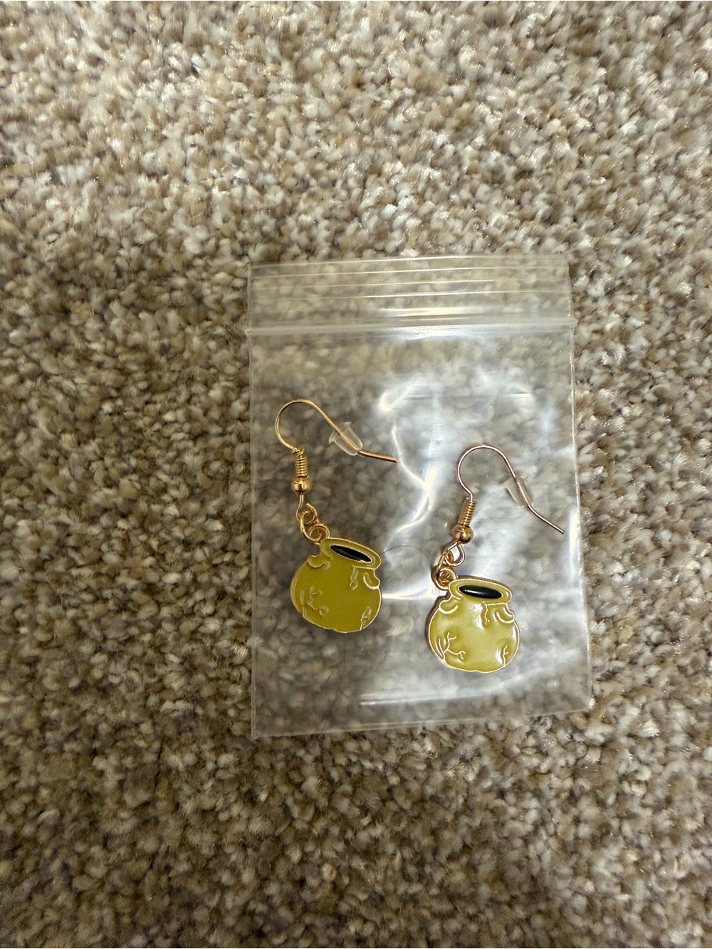 Gold-Tone Green Pot Charm Drop Earrings